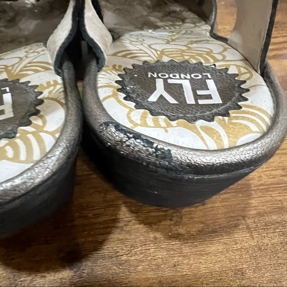 Fly London Ylva Wedge Lace-Up Mettalic Leather Sandal Shoe 38 7-7.5 Boho Grunge - Picture 5 of 11